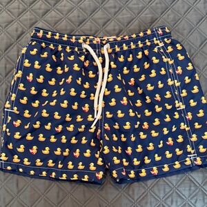 MC2 Saint Barth Boys Navy Swim Trunks with Yellow Rubber Duck Print